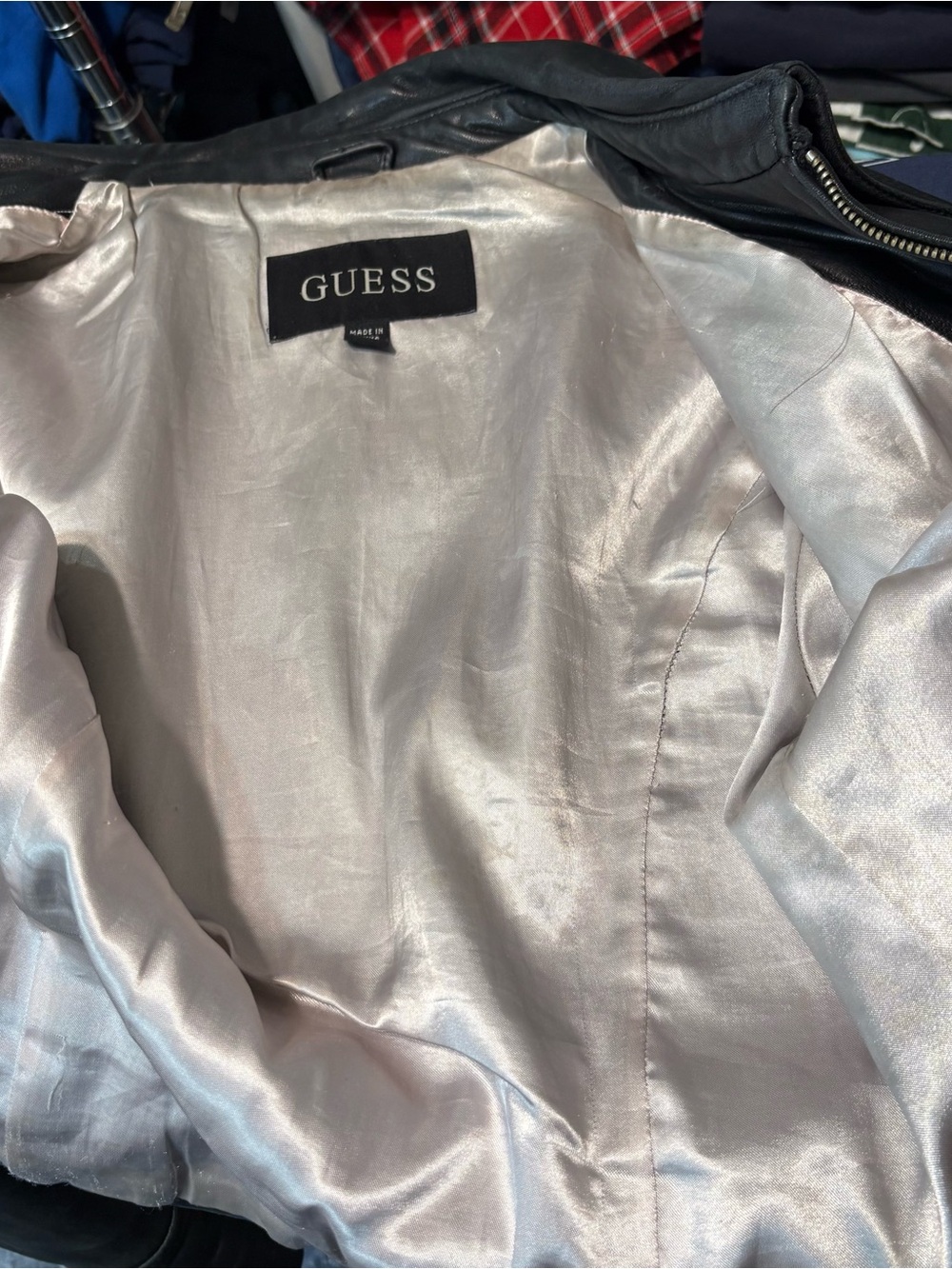 GUESS Classic Black Leather Jacket - Women's Zip Front Coat - Picture 7 of 9